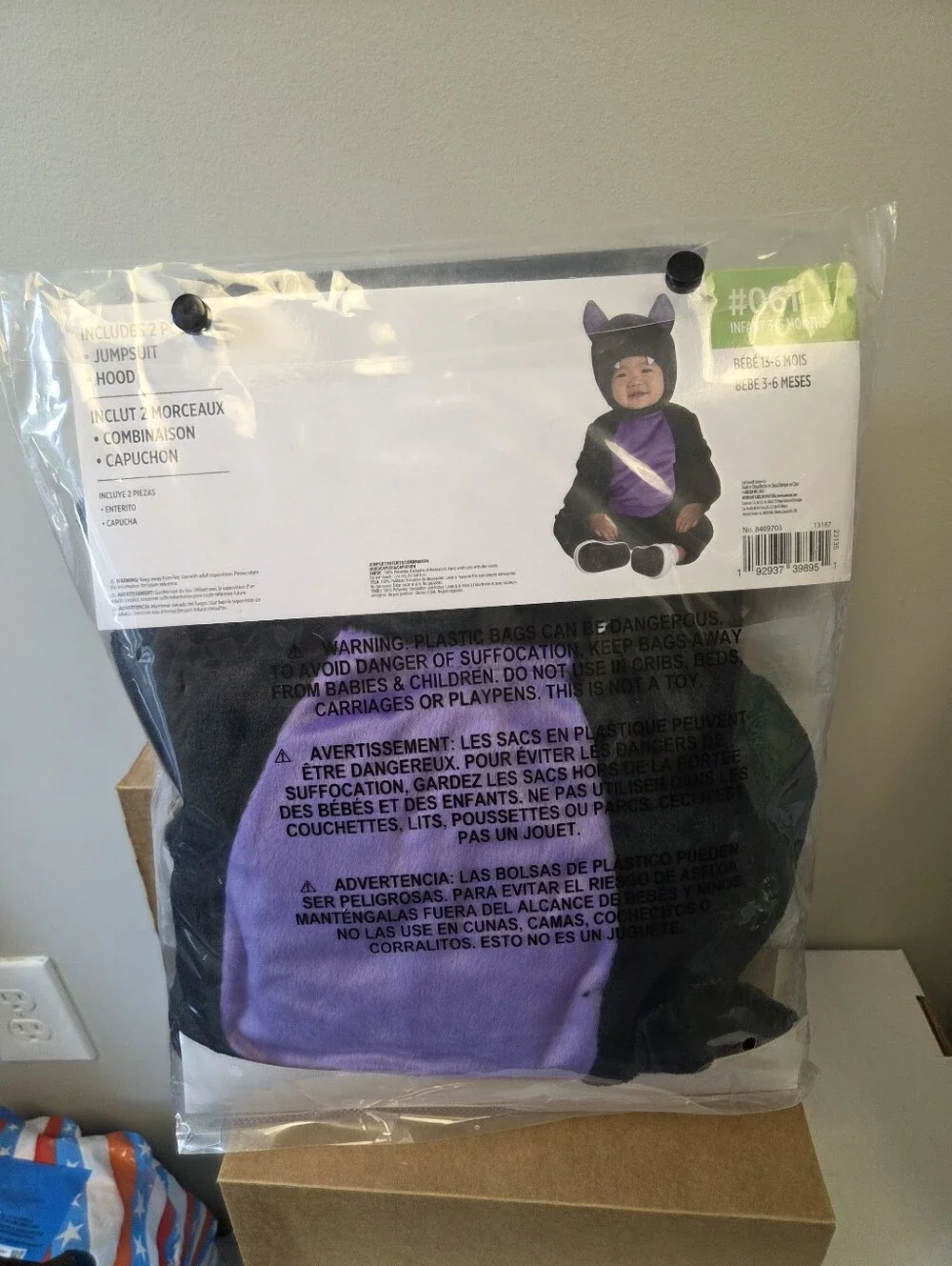 Classic Infant Bat Costume --Infant 3-6 months Halloween- Soft and Cozy--NIP